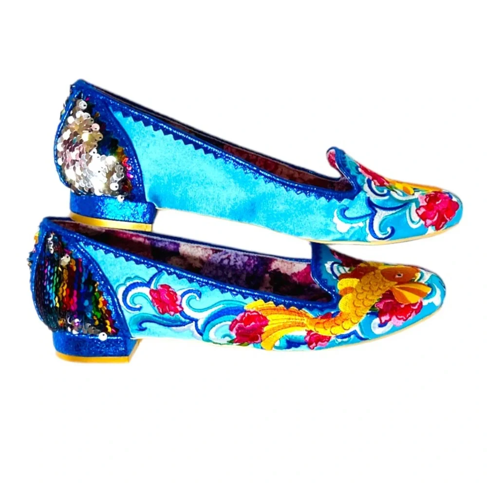 Irregular Choice Womens Pescado Oro NEW Sequin Flats 11 42 Rainbow Pride Fish - Picture 12 of 16
